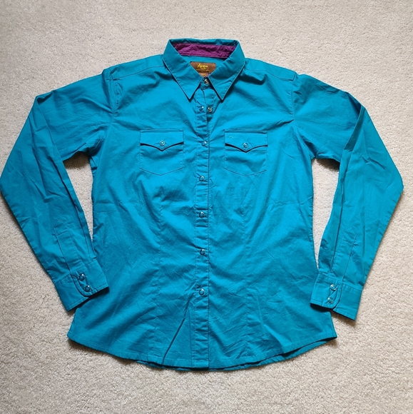 Teal pearl snap button down - Picture 3 of 4
